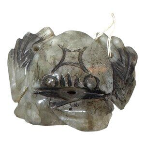 Vintage Carved Labradorite Netsuke Bead Crab Sculpture Miniature 1.5" Art Object